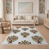 Vintage Green Maroon Floral Damask Area Rug