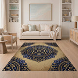 Vintage Ornate Gold Blue Medallion Area Rug