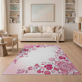 Pink Pink Peony Floral Border Area Rug