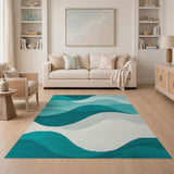 Teal Wave Layers Abstract Area Rug