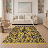 Yellow Traditional Persian Area Rug with Black Paisley