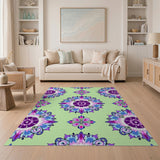 Vibrant Bird Floral Mandala Area Rug