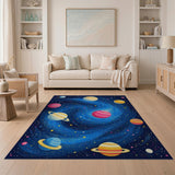ODIKA Washable Space Galaxy Kids Area Rug, Non-Slip Low Pile Solar System Nursery Decor