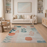 Teal and Orange Geometric Leaf Area Rug