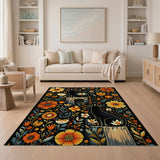 Black Cats Amidst Vibrant Orange Flowers Rug