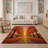 Autumn Tree-Lined Pathway Orange Area Rug