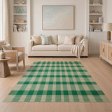 Green Gingham Check Woven Area Rug