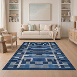 Navy Blue Geometric Abstract Geometric Modern Area Rug