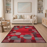 Bold Red Geometric Circles Area Rug