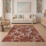 Ornate Orange Vine Leaf Floral Rug