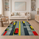 Geometric City Street Scene Area Rug