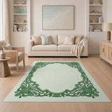 Elegant Green Ornate Floral Border Rug