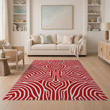 Geometric Modern Red Bold Red Wavy Geometric Area Rug