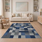 Navy Blue Patchwork Geometric Area Rug