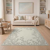 Elegant Beige Vine Leaf Border Area Rug