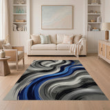 Abstract Swirl Brushstroke Area Rug in Blue Grey