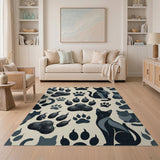 Black Cat Silhouette Paw Print Area Rug