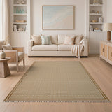 Beige Geometric Grid Tassel Area Rug
