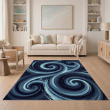Navy Blue Swirl Abstract Abstract Area Area Rug