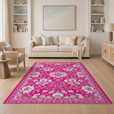 Floral Vintage Vibrant Pink Floral Area Rug