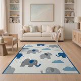 Playful Cartoon Elephant Kids Area Rug