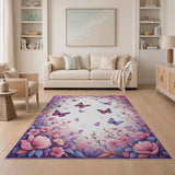 Pink Floral Vintage Whimsical Pink Butterfly Floral Area Rug