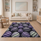 Purple Swirled Striped Egg Area Rug