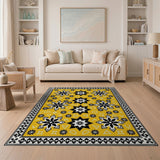 Vibrant Yellow Black Geometric Star Rug