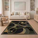 Geometric Modern Gold Black Geometric Abstract Area Rug