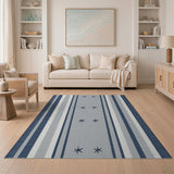 Navy Grey Striped Starfish Coastal Area Rug