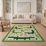 Playful Green Crocodile Kids Area Rug