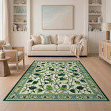 ODIKA Washable Green Botanical Floral Rug - Low Pile Non-Slip Vintage Area Rug