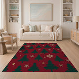 Festive Red Christmas Tree Snowflake Pattern Rug