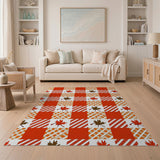 Fall Maple Leaf Plaid Check Area Rug