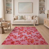Vibrant Pink Peony Floral Pink Area Rug