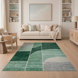 Green Geometric Curve Panel Area Rug