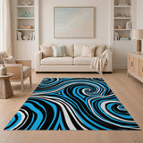 Blue and Teal Abstract Area Swirling Blue Waves Abstract Area Rug