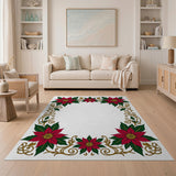 Festive Red Poinsettia Border Area Rug