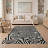 Hypnotic Black White Wavy Abstract Area Rug