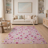Floral Vintage Pink Whimsical Pink Daisy Floral Area Rug