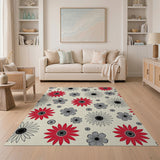 Red Grey Daisy Floral Vintage Area Rug