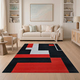 Bold Red Black White Geometric Area Rug