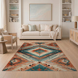 Southwestern Terracotta Teal Geometric Area Rug