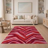 Vibrant Red Zigzag Abstract Area Rug