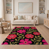 Bold Pink Hibiscus Floral Area Rug