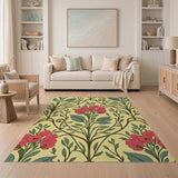 Red Poppy Floral Vintage Area Rug