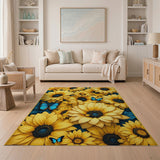 Golden Sunflower Meadow Rug with Blue Butterflies