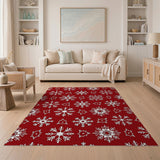 Festive Red Festive Red Snowflake Pattern Area Rug