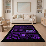 Purple Purple Neon Circuit Geometric Area Rug