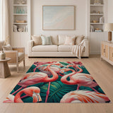 Vibrant Pink Flamingos Palm Leaves Area Rug